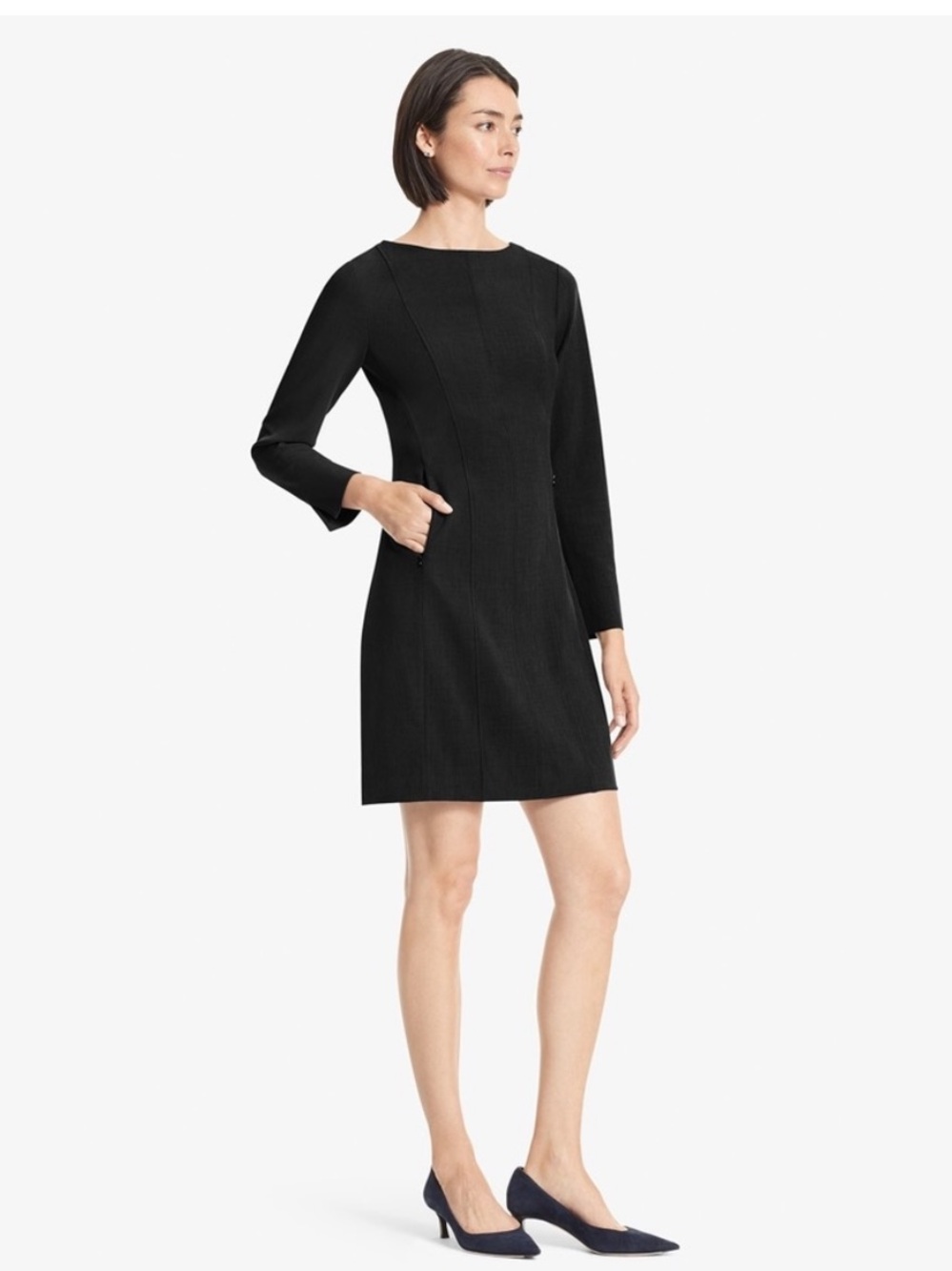 M.M.LaFleur Novara Dress Black WonderTex Long Sleeve Zip Pockets Size 6